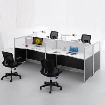 Mesa de trabalho ISO modular para quatro pessoas Painel de vidro de madeira preta