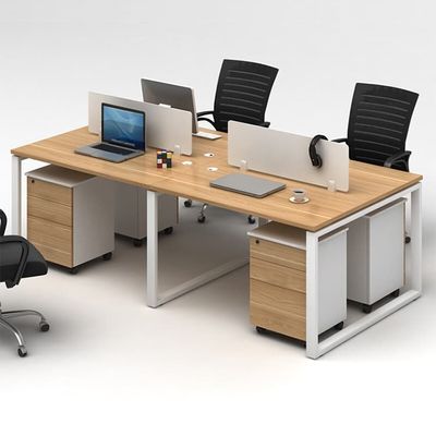 Mesa de trabalho modular de madeira linear reta de 4 vias para escritório