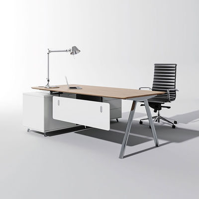 Mesa executiva de escritório ISO com armação de metal Mesa executiva branca de camada simples