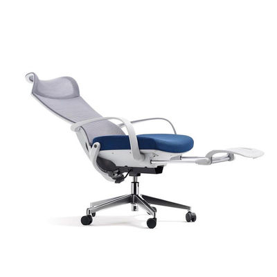 Cadeira de escritório em casa cinza e azul com design moderno e elegante com encosto de cabeça fixo