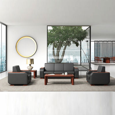 Mobiliário de escritório com 3 lugares, sofá lounge, couro preto modular