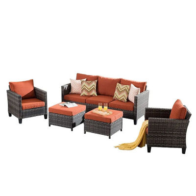 Conjunto de sofá de vime personalizado para jardim não tóxico Conjunto de lounge de canto para jardim