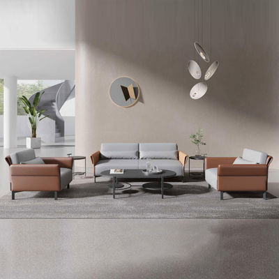 Conjunto de sofá de couro com estrutura de madeira sólida para móveis de escritório com design elegante