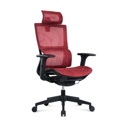 Cadeira de escritório de malha de corpo de nylon vermelho com apoio de braço de elevação 3D e superfície de apoio de braço PU