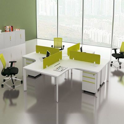 120 graus MDF branco Cubicle 4 Staff Workstation Mesa Para sala de escritório