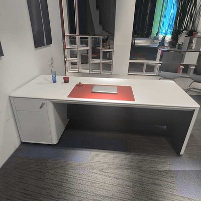Luxo Branco Mdf CEO Gerente Executivo Ergonômico Mesa Com Caixas