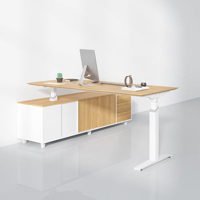 Modern Height Adjustable Electric Executive Desk Madeira Escritório em forma de L