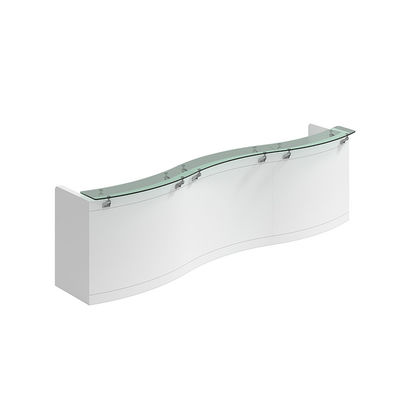 Recepção moderna de salão de beleza branco com tabuleiro de pintura e vidro de tamanhos personalizados