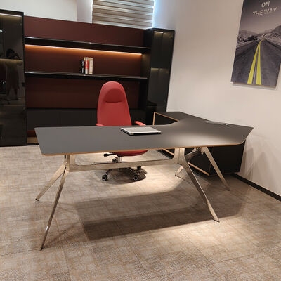 Mesa de escritório executiva de luxo preta para chefe ou CEO, móveis de escritório em madeira MDF e MFC