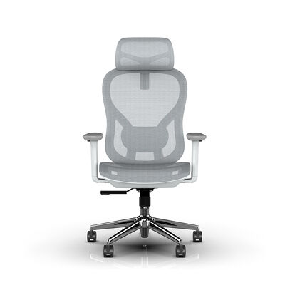 Cadeira de escritório ergonômica de malha grisa moderna com apoios de braço ajustáveis 4D e apoio de cabeça 2D