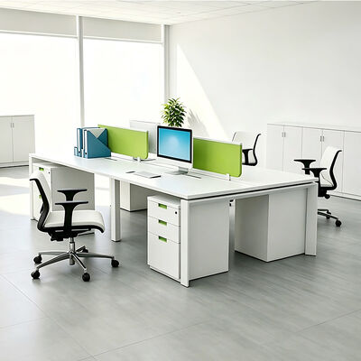 BS-WT48 Mesa de Escritório Modular com Painel de Tecido Verde em Placa de Melamina e Gestão de Cabos