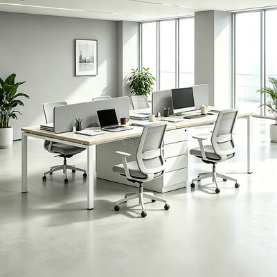 Mesa de Estação de Trabalho Modular com Tampo de 25mm de Espessura e Configurações de 2 4 6 Lugares em Painel de Melamina