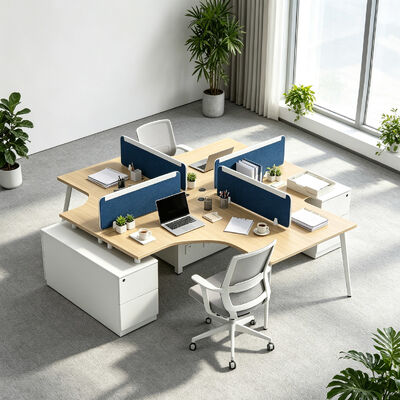Mesa de estação de trabalho modular com placa de melamina de 25 mm, layouts personalizáveis e gabinete de armazenamento móvel para escritórios colaborativos