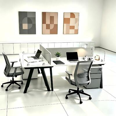Mesa de Estação de Trabalho Modular de Tamanho Personalizado com Tampo de Melamina em Configurações de 2, 4, 6 Lugares