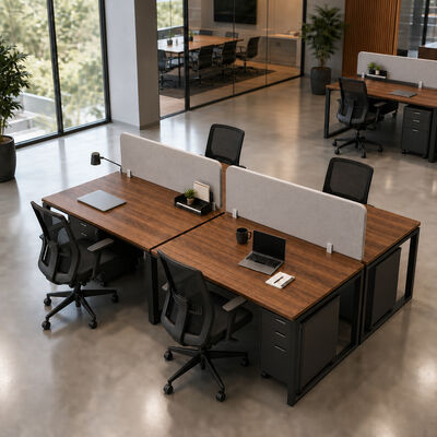 Mesa de escritório workstation BS-WT62B em painel de melamina de 25mm com tamanho de 2400x1200x750mm e divisórias em tecido